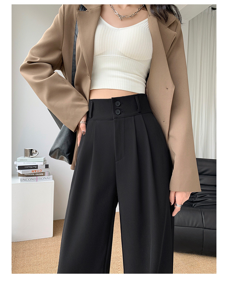 High-waisted wide-leg pants for women 2023 Spring and autumn: Loose and slimming straight-leg pants with a drape, floor-length pants, double-button casual suit pants pic 28
