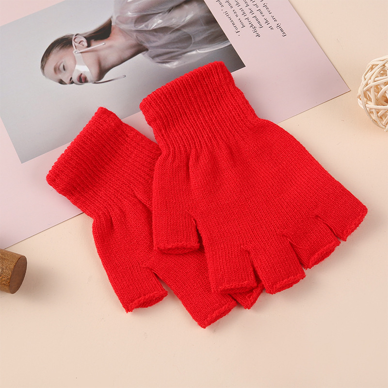 Especial transfronterizo para otoño e invierno cálido color sólido punto medio dedo guantes estudiante escribiendo guantes de entrenamiento sin dedos logotipo impreso