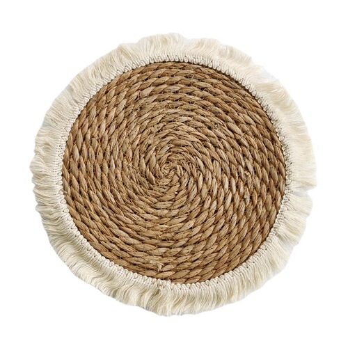 Amazon tassel edge straw placemat thickened insulated casserole mat cattail woven placemat mixed dining table plate mat