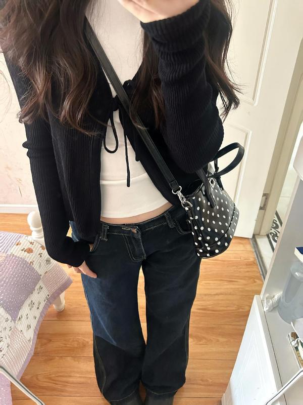 韩系巨好看的早秋穿搭黑色系带针织衫开衫上衣女2025外搭毛衣外套|undefined