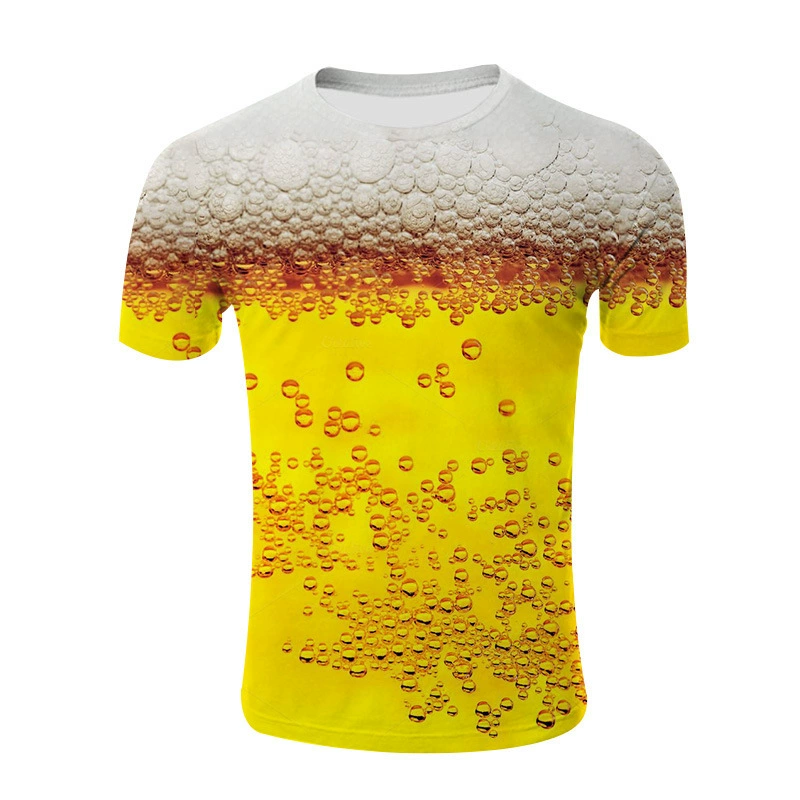2023 Летняя трансграничная Внешняя торговля Amazon Европейская и американская мужская повседневная с короткими рукавами пиво 3D-печать Повседневный круглый воротник