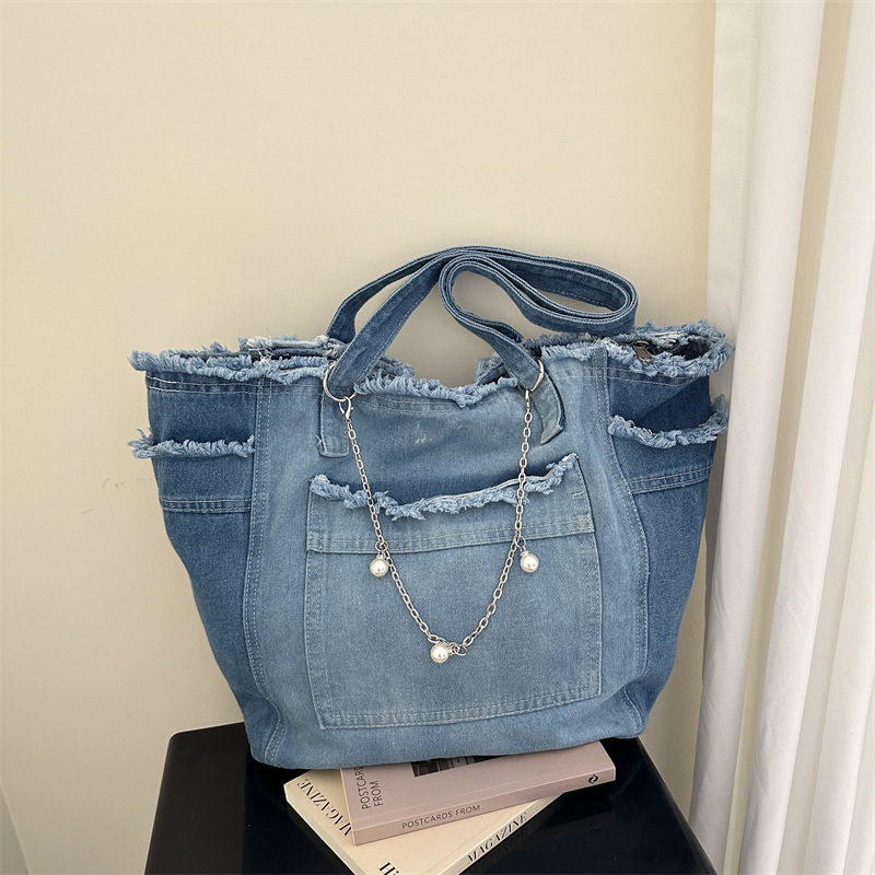 Korean-Style Retro Tote Bag, Large-Capacity Relaxed Casual Denim Bag, Comfortable, Wear-Resistant, Versatile Commuter Shoulder Bag Korean-Style Retro Tote Bag, Large-Capacity Relaxed Casual Denim Bag, Comfortable, Wear-Resistant, Versatile Commuter Shoulder Bag