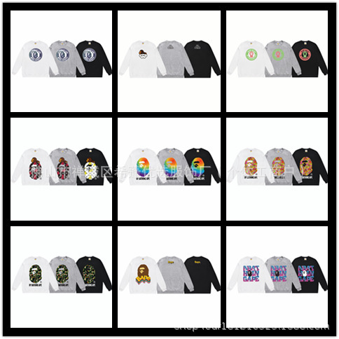 Correct Version of Foreign Trade Cross-Border Japanese Trendy Brand Bape Shark Head Letter Print Unisex Pullover Sweatshirt Collection