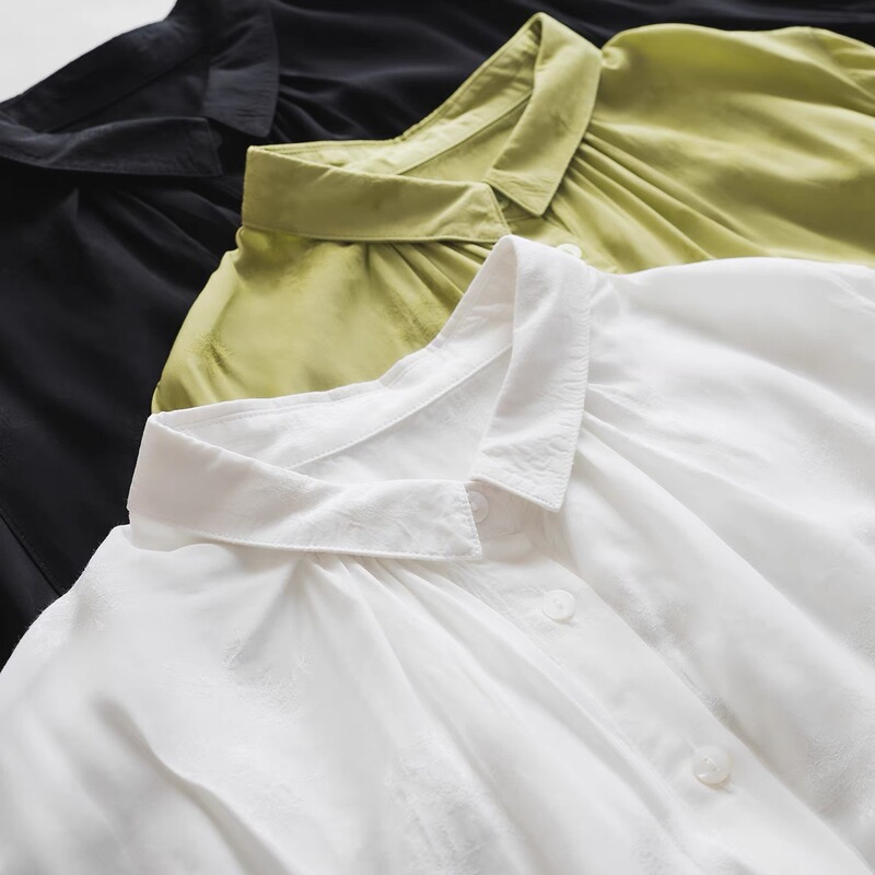 Smooth and comfortable somatosensory rayon rose fiber Japanese-style short small lapel age-reducing loose casual shirt top for women