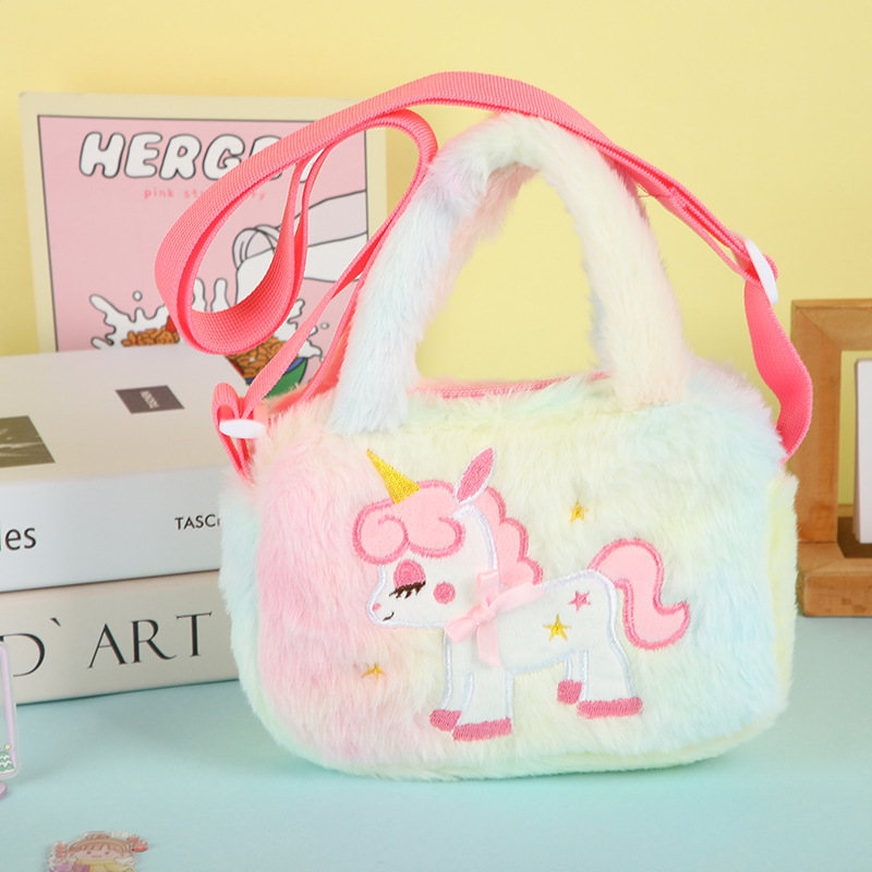 Unicornio bolsos para niños coreanos lindos bolsos de hombro nuevos bolsos de peluche princesa dibujos animados teñidos mochila image 7