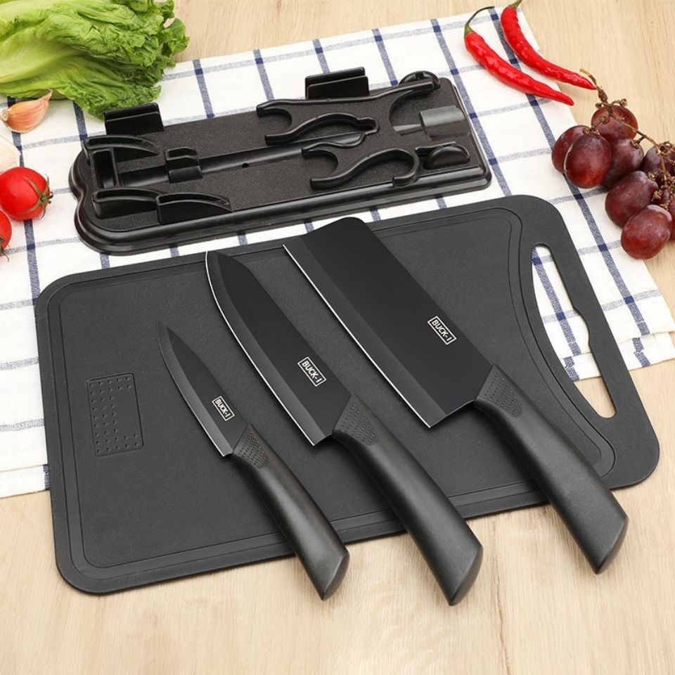 Stainless Steel Knife Set With Knife Cover Yangjiang Retro Stainless Steel Kitchen Knife Melon Planer Knife Holder Cutting Board Set Knife