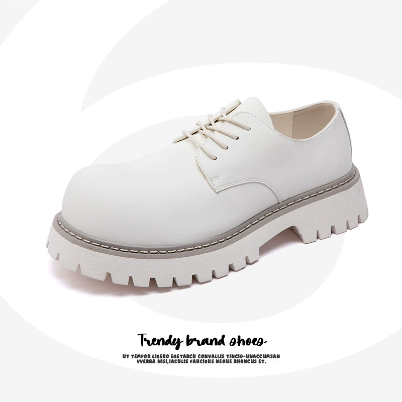 Мужские дерби 2025 Новые высококлассные нишевые белые туфли на толстой подошве с эффектом увеличения роста, британские кожаные туфли 32057.
