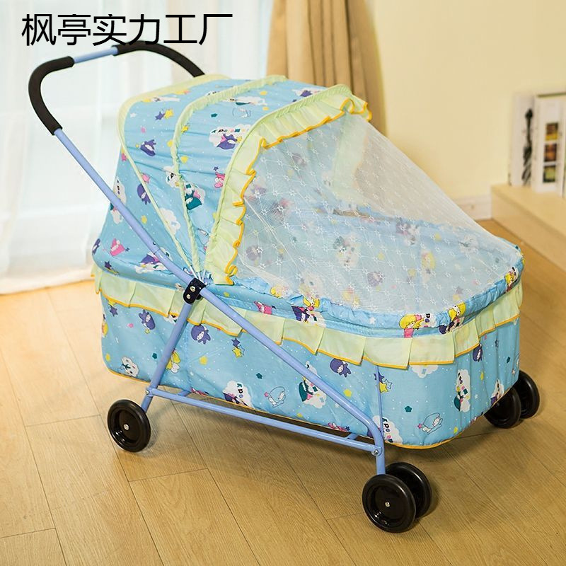 New Baby Crib Iron Small Stroller Bed Baby Sleeping Basket Multifunctional Stroller Portable Bb European Style Simple Small Bed with Mosquito Net