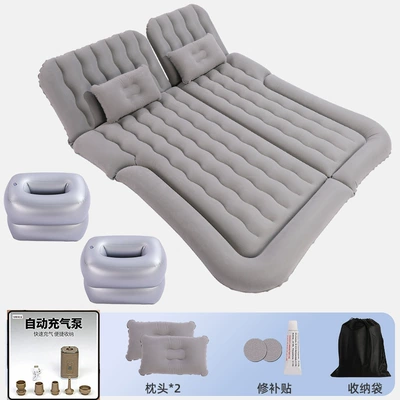 Car inflatable bed, SUV, Vehicle-mounted inflatable bed - 64-size-suv-trunk-double-compartment-flocked-gray-wireless-air-pump-camping-light