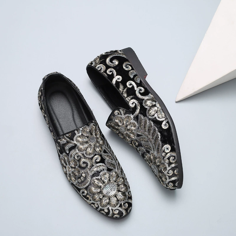 Осенняя Новая мужская повседневная модная обувь больших размеров с пайетками, Парикмахерская мужская обувь на одну ногу, Bean Shoes