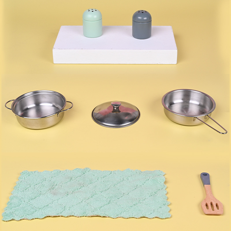 Casa de juegos Cocina pequeña para niños Cocina bebé Simulación de madera Condimento Olla Juego de estufa Juguete de simulación Niño