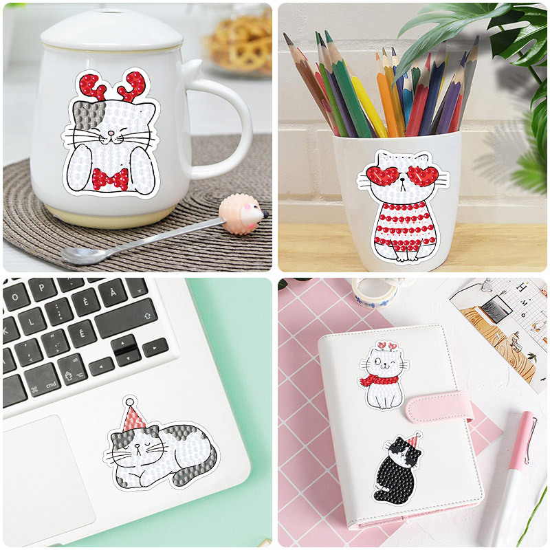 Venta caliente de la Navidad de dibujos animados gatito Diamante pintura libre pegatinas DIY pegatinas de ladrillo pegatinas de pared niños hechos a mano pegatinas de diamantes redondos