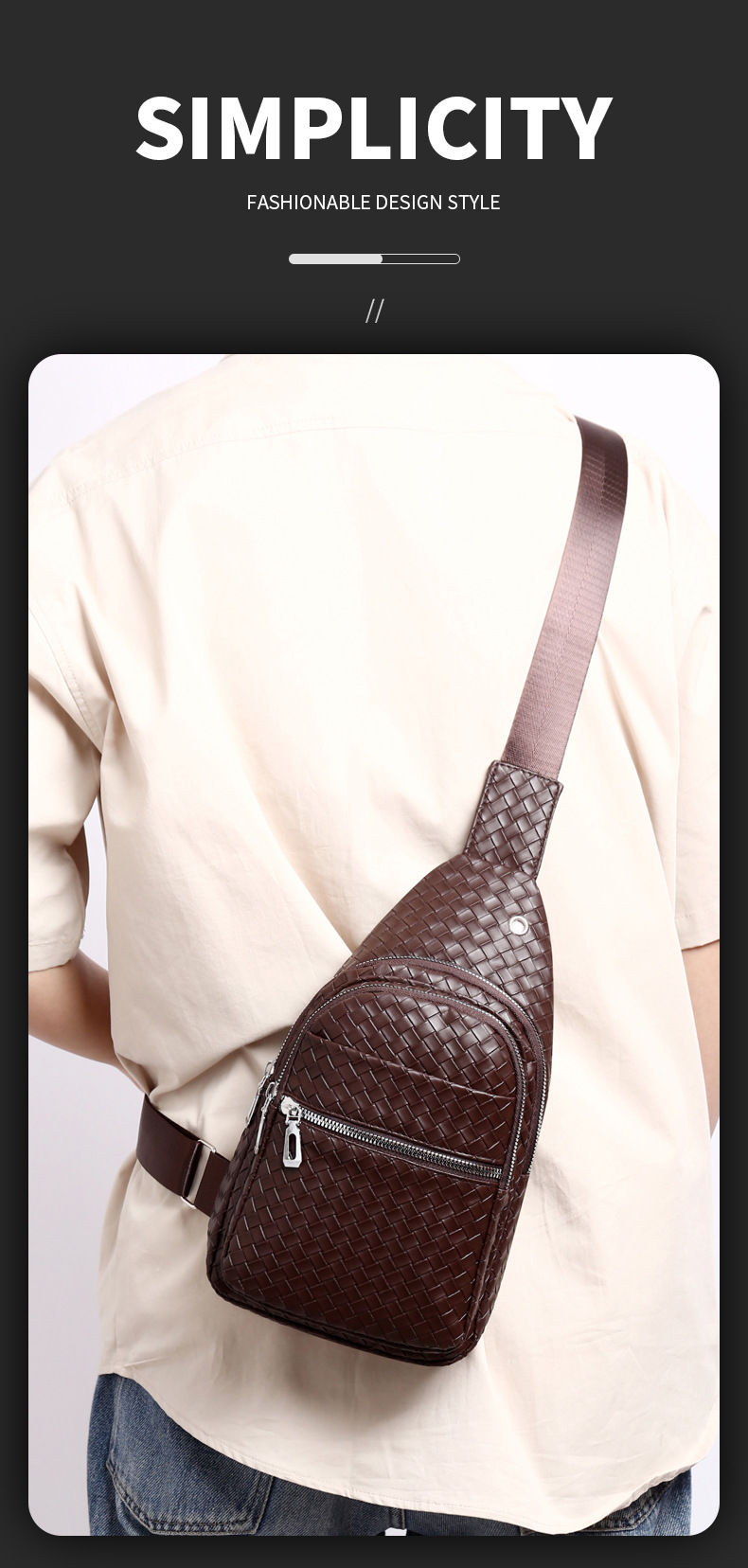 New trendy men's PU soft leather chest bag, simple single-shoulder bag, waterproof casual business crossbody bag, coin purse wholesale undefined