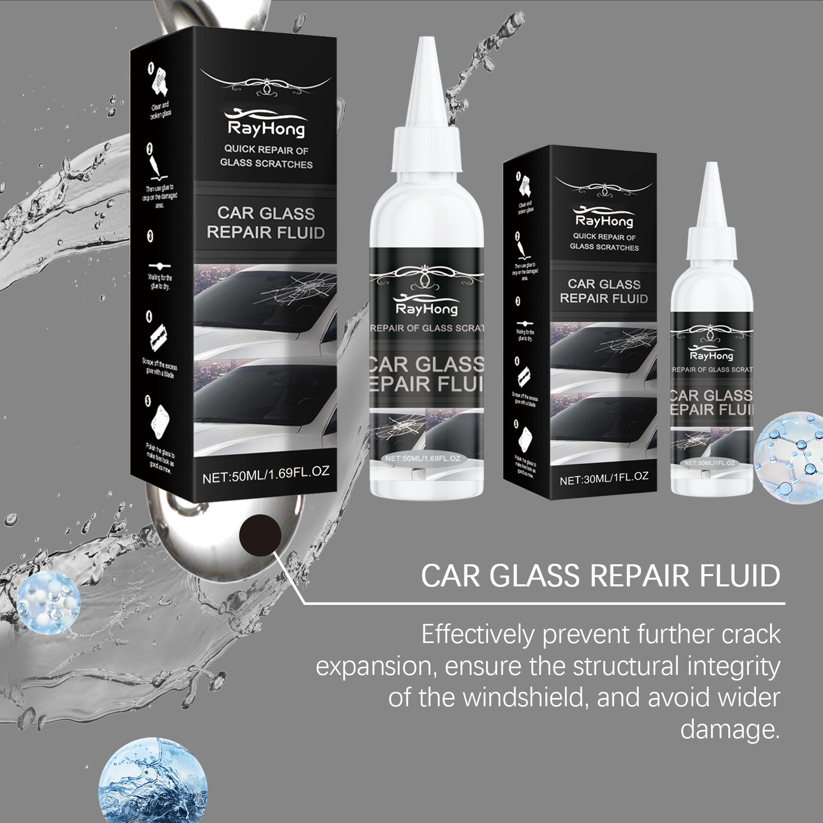 Rayhong Car Glass Repair Glue Glass Nano Repair Liquid Quick Repair Crack Glass Care Glue