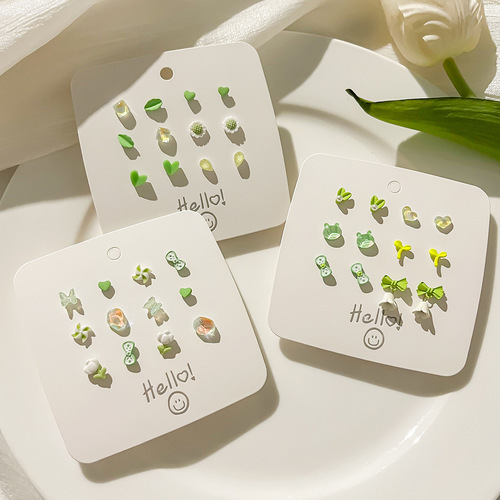 s925 new summer blue suit, simple and versatile, western-style earrings, fresh and forest-style earrings, white and sweet earrings