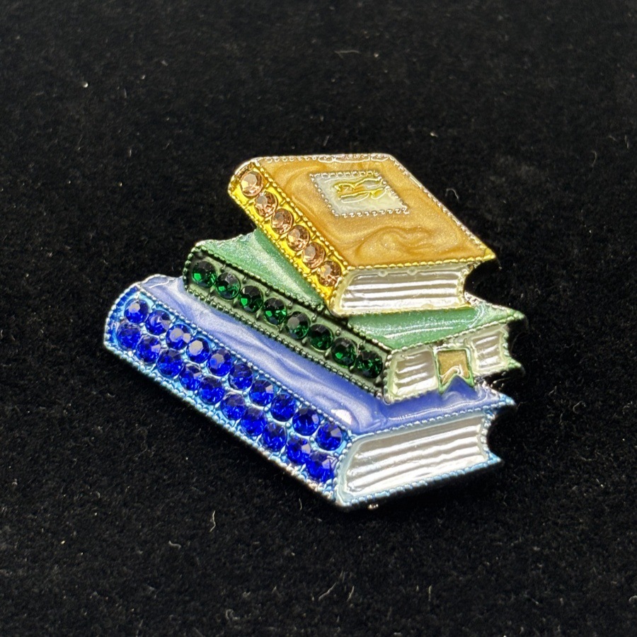 European and American New Enamel Rhinestone Three-Book Shaped Brooch Creative Pin Trendy Men's and Women's Clothing Accessories Corsage Jewelry