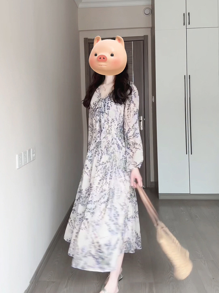 Đầm maxi nữ thắt eo voan hoa Pháp tay dài — Tím