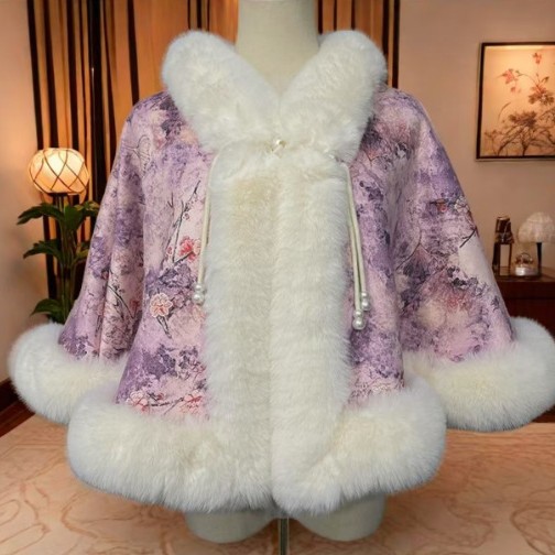 Capa y capa de vello grueso estilo nacional antiguo temperamento explosivo estilo en línea chaqueta de dama estilo chino