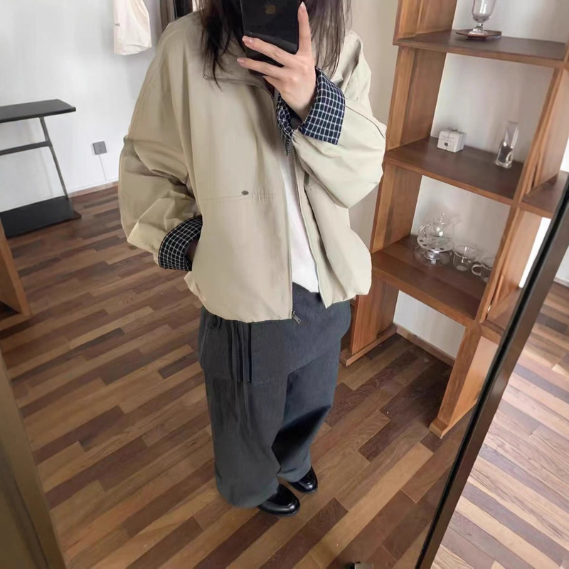Korean Style Patchwork Sleeve Stand Collar Jacket Versatile Loose Casual Popular Coat Women's Autumn Baseball Jacket Slimming Top Korean Style Patchwork Sleeve Stand Collar Jacket Versatile Loose Casual Popular Coat Women's Autumn Baseball Jacket Slimming Top