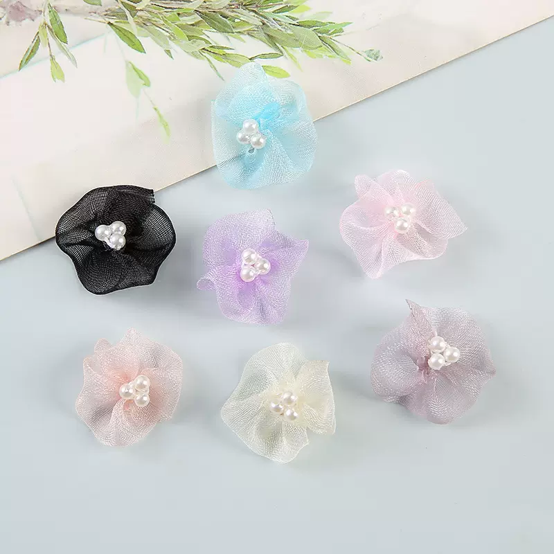 现货2.2CM雪纱丝带仿真花 鞋花帽子花 服饰配饰十珠五瓣小花批发