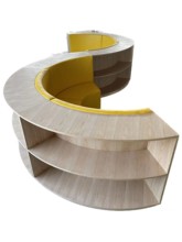 ✅创意幼儿园阅读阅览沙发座椅S形实木多层落地书架一体卡座图书