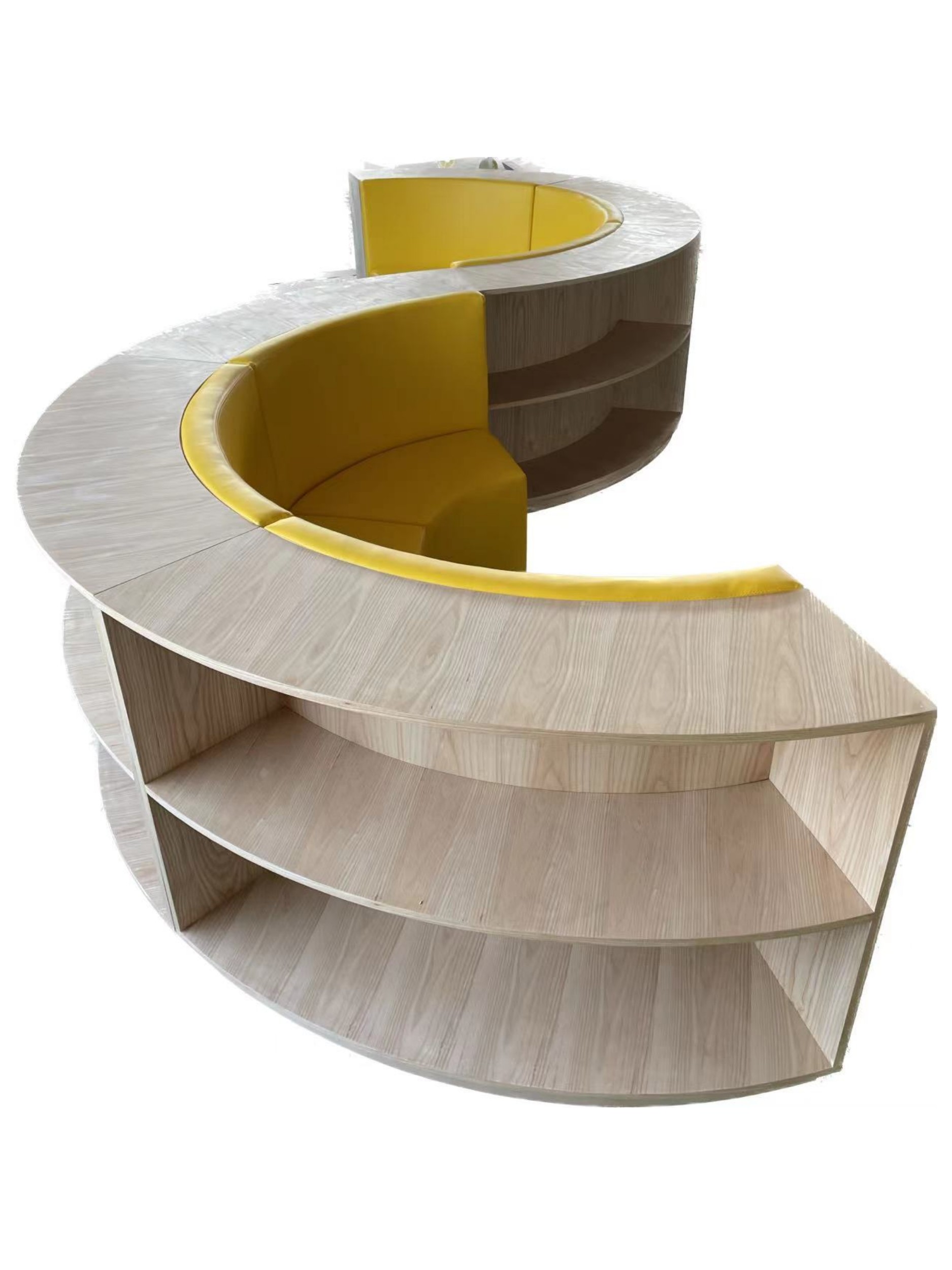 ✅创意幼儿园阅读阅览沙发座椅S形实木多层落地书架一体卡座图书