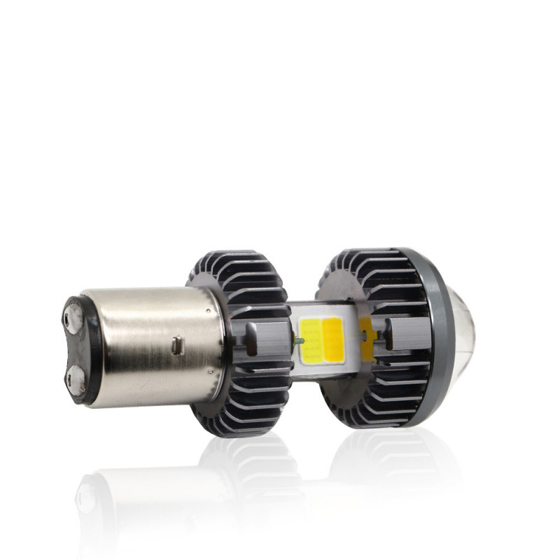 Auto y motocicleta led bombilla delantera tres garras h4 lente de doble luz super brillante reforma lámpara de niebla bicolor