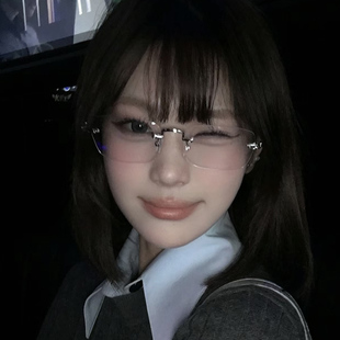 Plain Gold Wire Rimless Glasses for Myopic Women with High-End Rimless Pure Lust Anti-Blue Light Silver Frames