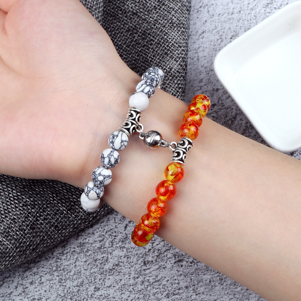 creative couple bracelets, magnet attraction 8mm round bead bracelets, a pair of men and women bracelets for long distance love commemoration_voghion.com