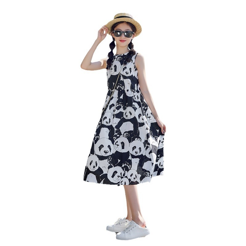 Corea del Sur ropa para niños Panda imprimir vestido de verano para niñas vestido 2023 nuevo vestido para niños vestido sin mangas de chaleco para niñas
