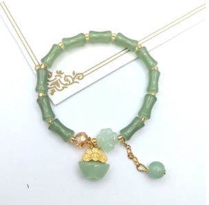 S079-Pulsera de lingote verde de bambú de jade Donglin#tamaño 628