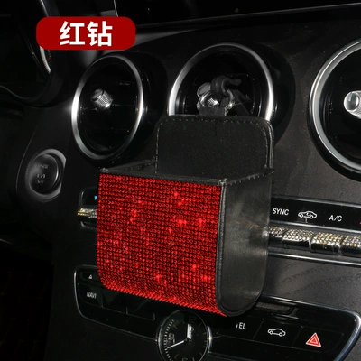 Car storage bag/box with Diamonds Car Leather Multifunctional - red-diamond