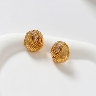 Vintage中古麻花耳钉ins跨境外贸微镶锆石群圈圈螺纹感百搭耳环