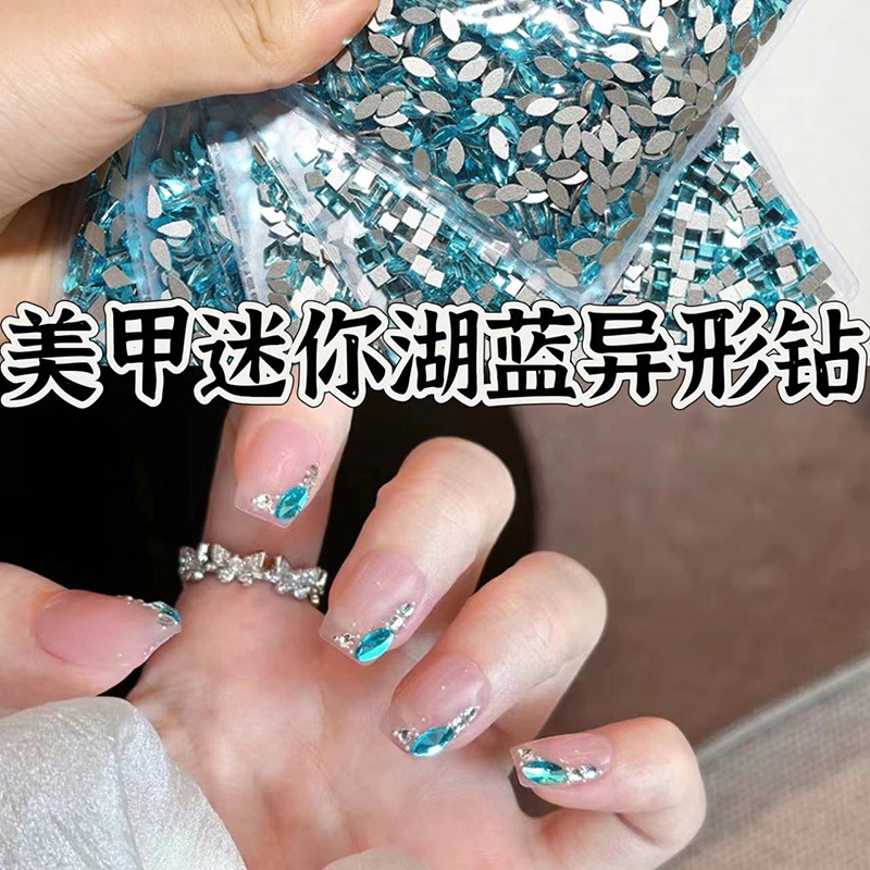 New Lake Blue Mini Small Nail Art Rhinestones Flat-Bottomed Irregular Heart Mixed Popular Nail Decoration Wholesale