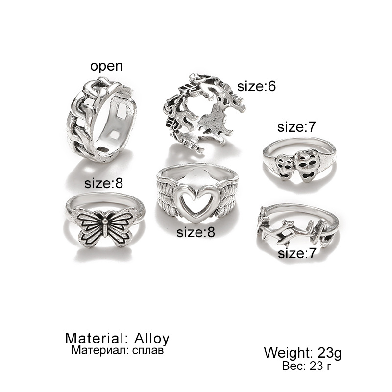 Retro Ring Love Butterfly 6-piece Set Korean Style Normcore Ring Ornament Internet Celebrity Same Style Street Racket Jewelry Wholesale display picture 1