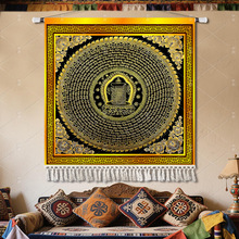 西藏唐卡六字真言藏式坛城布艺挂画曼陀罗客厅佛堂背景装饰挂布