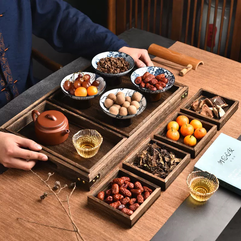 日本式家庭用実木茶盤レトロな桐の木茶トレー七点セット|undefined