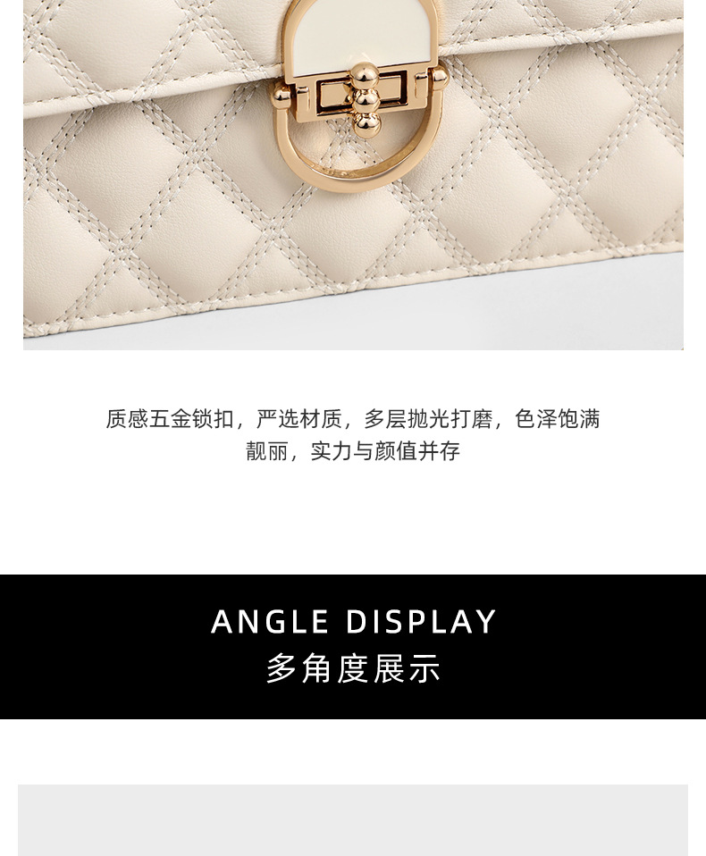 Túi đeo chéo nữ da thật phong cách Chanel dây xích — Trắng be (viney), Màu trắng gạo (phiên bản công khai) chi tiết 14