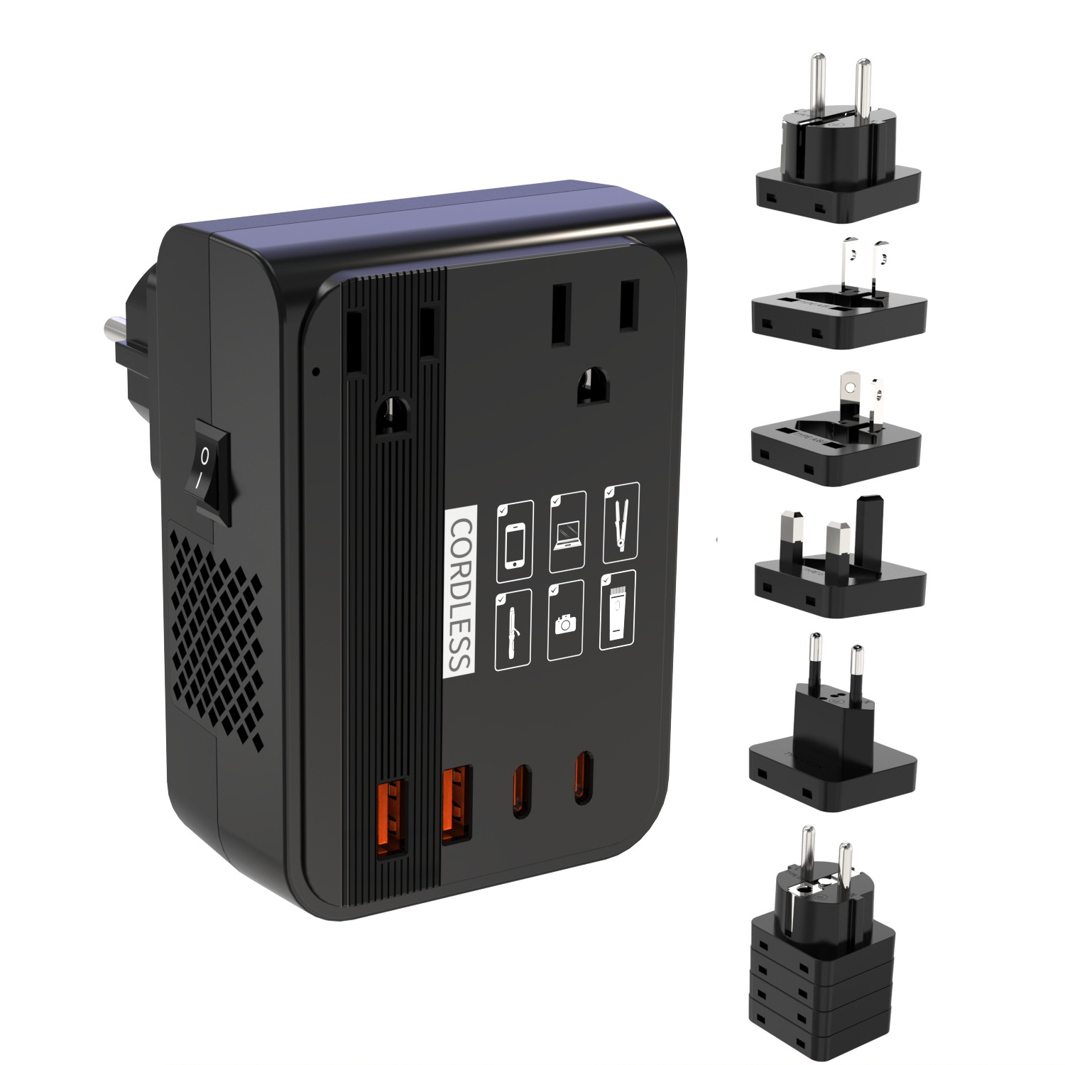 跨境爆款300W意规澳规转换插头USB多插位多功能方波变压器