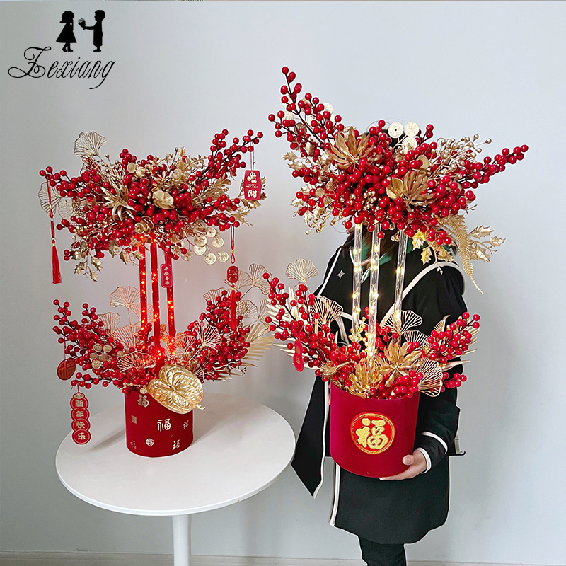 春节新年福桶装饰材料创意双层福桶加高杆福桶水晶杆增高配件批发