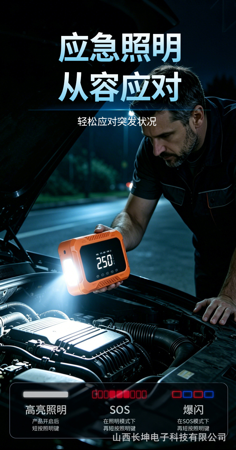 New cross-border car and electric vehicle tire inflator, emergency power supply, intelligent car-mounted power bank and inflator all-in-one device