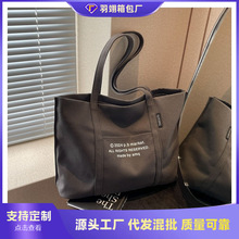 跨境字母印花帆布单肩包包女手提袋大容量通勤托特包学生上课书包