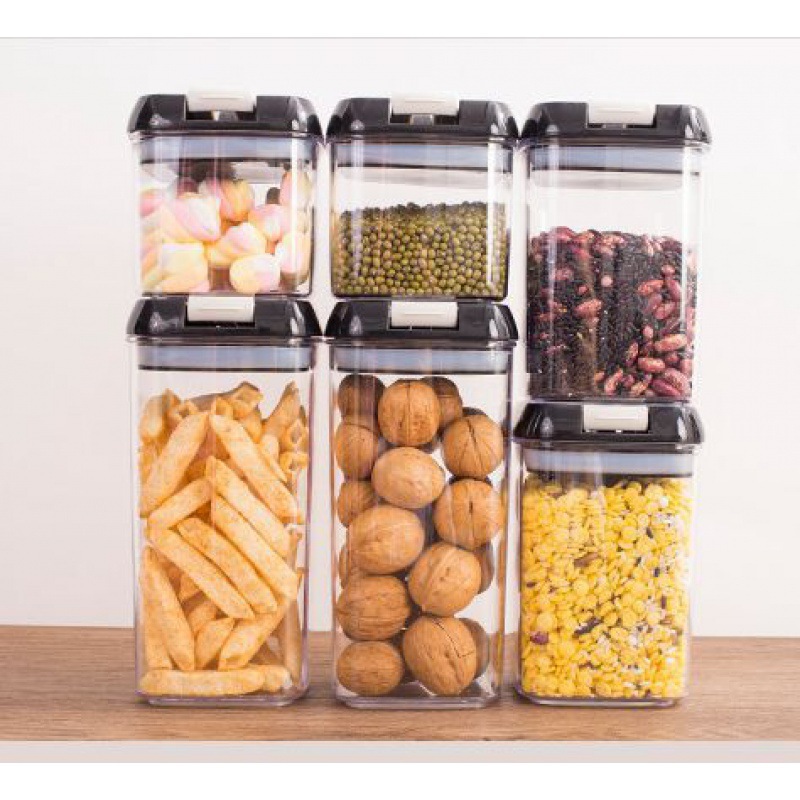 Tanque de sellado granos granos de cocina doméstica almacenamiento caja de almacenamiento de plástico transparente de grado alimenticio snack tanque de almacenamiento cuadrado