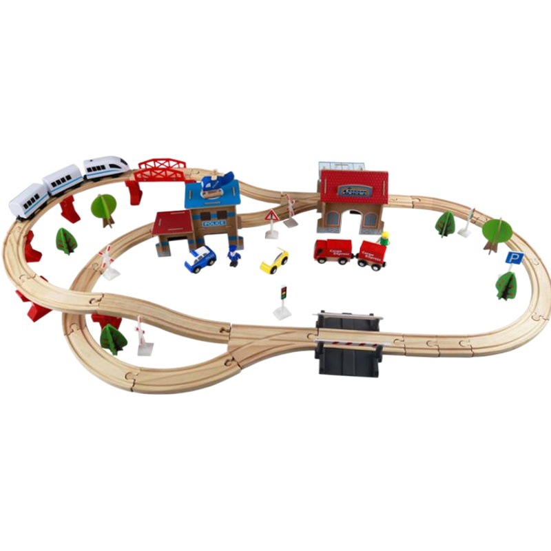 Pista de madera coche traje con 88 unidades de Tren Eléctrico traje pista de madera niños y niñas inteligencia Juguetes