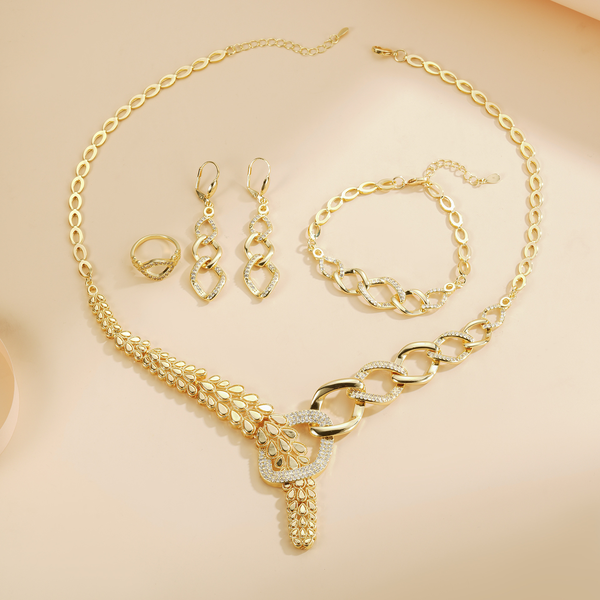 Moda transfronteriza de alta textura vestido de boda joyas collares de diamantes pendientes pulseras anillo conjunto de accesorios de cena image 4