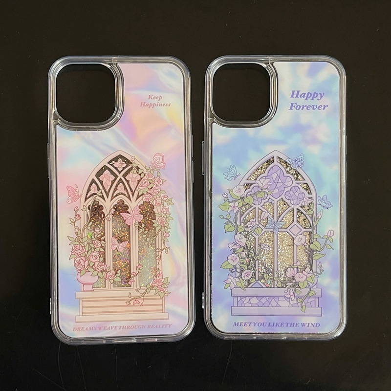 Glittering Pink Flowing Sand Phone Case For Iphone 15 Pro Max_voghion.com