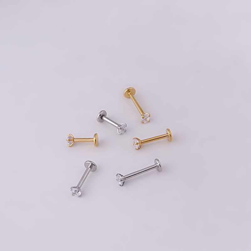 3mm Round Zircon Inner Tooth Lip Nail 6/8/10mm Stainless Steel Piercing Jewelry display picture 4