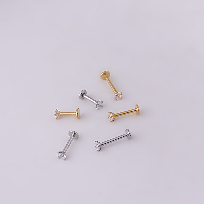 3MM round zircon inner tooth lip nail 6/8/10MM stainless steel piercing jewelry
