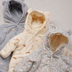 冬季新款ins 嬰兒連體棉服男女寶寶小熊耳朵外出服可開襠加厚棉服