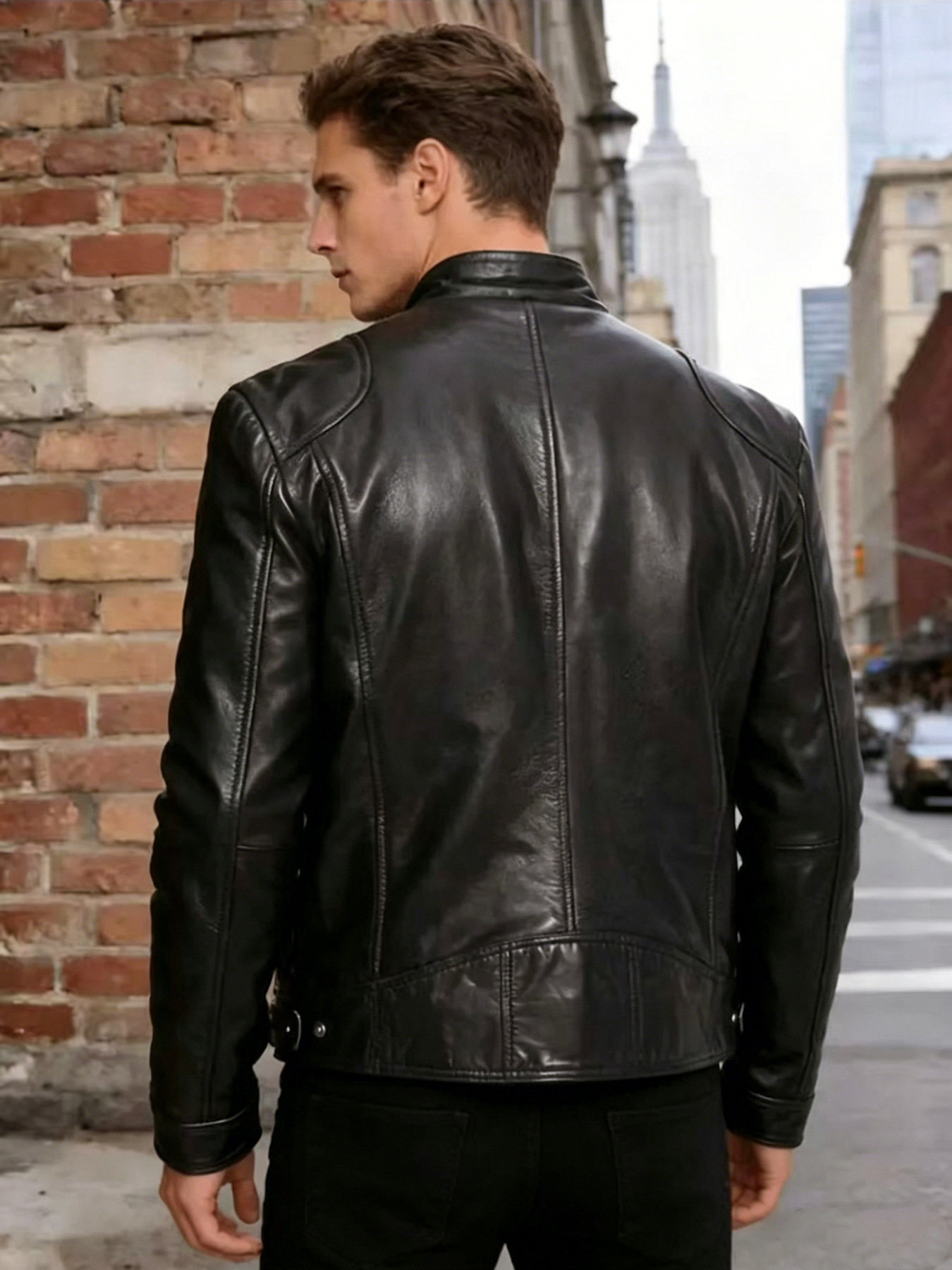 Men's Slim Fit Stand Collar PU Leather Motorcycle Jacket Trendy Short Outerwear Casual Fashion For Autumn Winter_viptrois.com